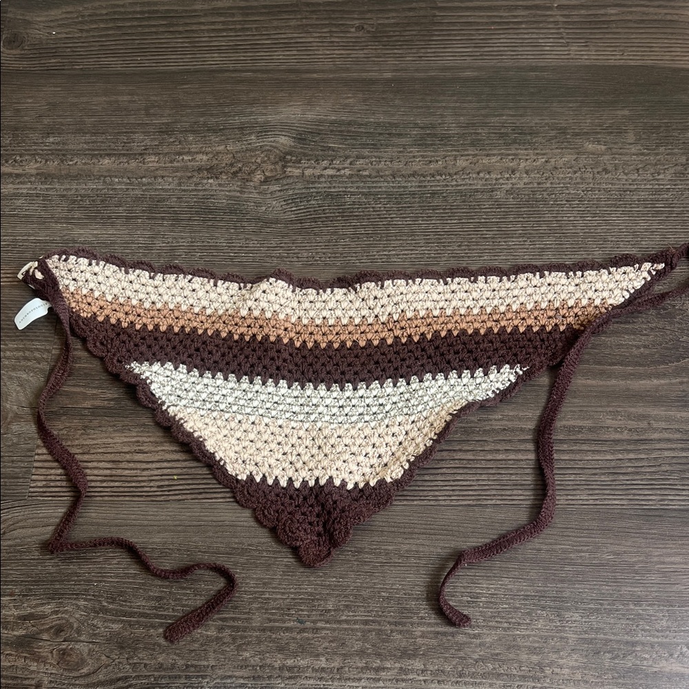 NEW **Anthropologie Crochet hair Scarf  in Brown and Cream